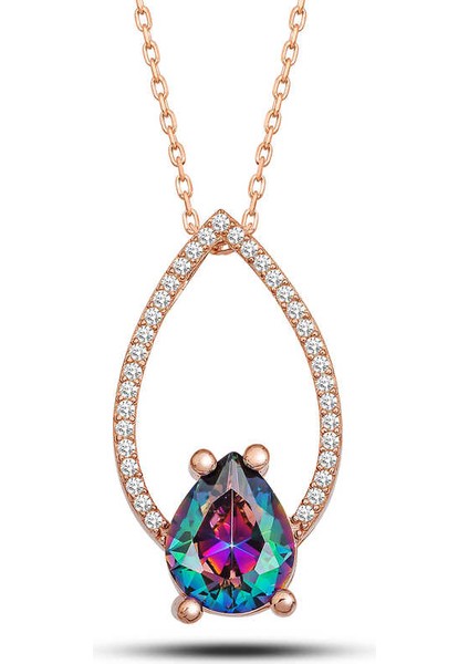 Gümüş Rose Mistik Topaz Taşlı Damla Kadın Kolye (BC-EE0DD5) fiyatları