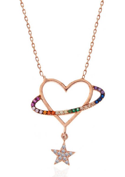 925 Ayar Gümüş Rose Kalp Yıldız Kadın Kolye (BC-7C99F0) fiyatları