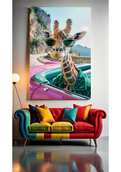 Gözlüklü Zürafa Ev Duvar Salon Güzellik Salonu Ofis Dükkan Dekarasyon Kanvas Tablo
