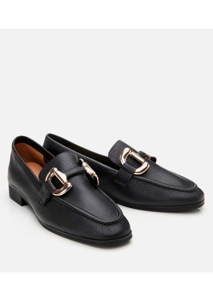 01AYH303940A100 Deri Siyah Kadın Tokalı Loafer