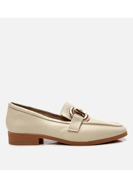 01AYH303940A400 KADIN Deri Ekru Tokalı Günlük Loafer