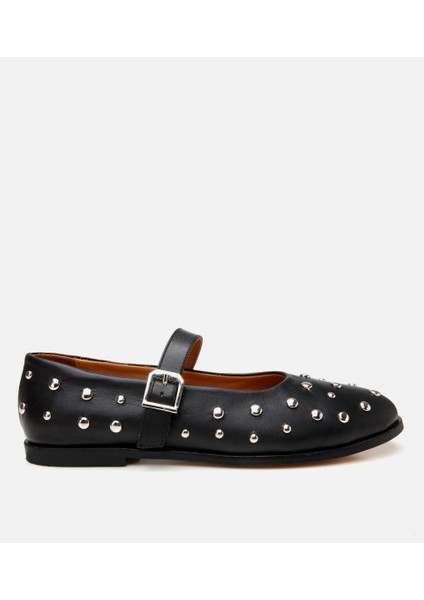 01AYH304760A100 KADIN Deri Siyah Taşlı Babet