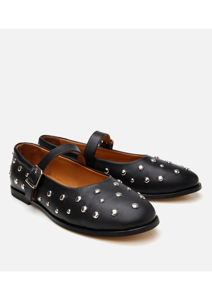 01AYH304760A100 KADIN Deri Siyah Taşlı Babet