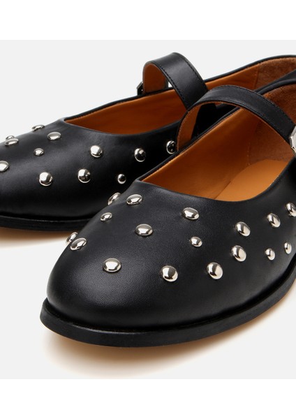 01AYH304760A100 KADIN Deri Siyah Taşlı Babet