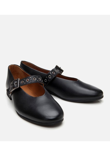 01AYH304080A100 KADIN Deri Siyah Mary Jane Kemerli Babet