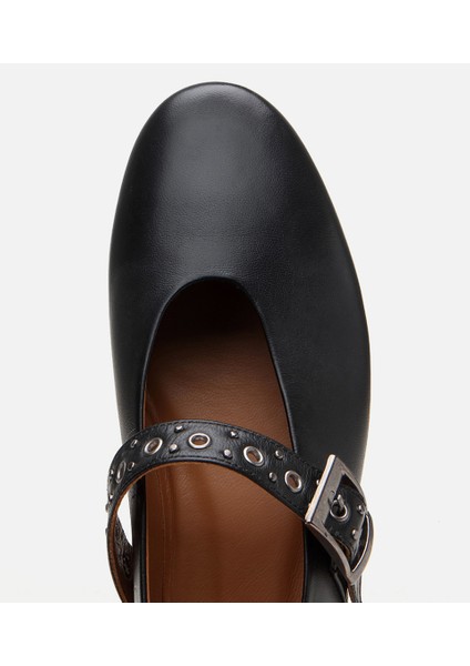 01AYH304080A100 KADIN Deri Siyah Mary Jane Kemerli Babet