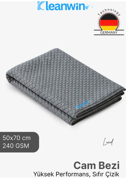 Lucid Mikrofiber Araba Cam Bezi 50X70 cm 240 Gsm – Gri, Iz Bırakmaz Cam Silme ve Kurulama Bezi