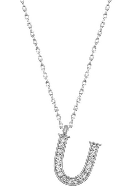 925 Ayar Gümüş Rodyum Kaplama U Harfi Kadın Gümüş Kolye (BC-4DBA44)