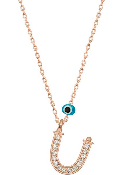 925 Ayar Gümüş Nazar Rose Ü Harfi Kadın Gümüş Kolye (BC-CC40DB)