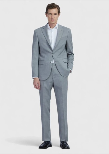 Gri Düz Modern Fit Yün Karışımlı Takım Elbise fiyatları