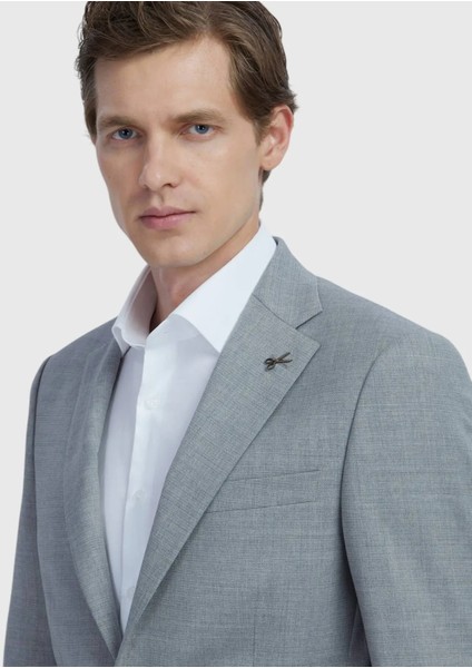 Gri Düz Modern Fit Yün Karışımlı Takım Elbise modelleri