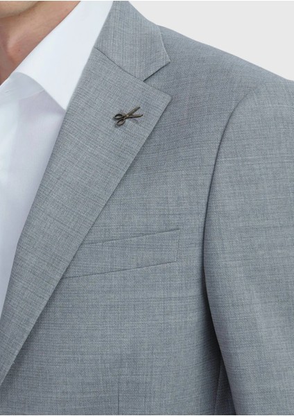 Gri Düz Modern Fit Yün Karışımlı Takım Elbise fırsatları