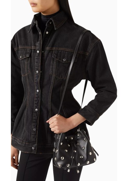 Mini Hocket Siyah Deri, Maxi Zımbalı Zarif ve Lüks Bucket Omuz Çantası fiyatları