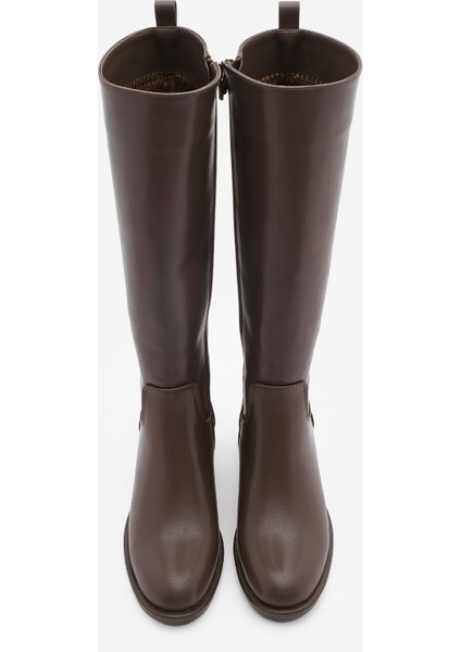 Kadın Yandan Fermuarlı Topuklu Çizme Levarin Kahve indirimleri