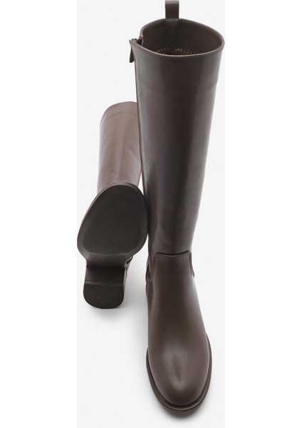 Kadın Yandan Fermuarlı Topuklu Çizme Levarin Kahve