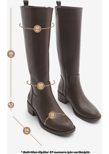 Kadın Yandan Fermuarlı Topuklu Çizme Levarin Kahve