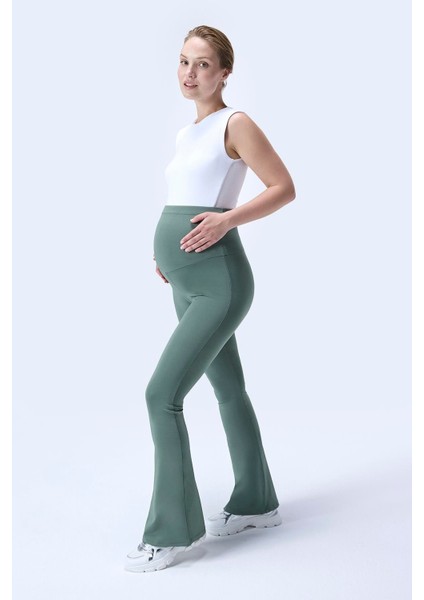 Imaj 436 Yeşil Renk Toparlayıcı ve Extra Esnek Etkili Yüksek Bel Ispanyol Paça Hamile Tayt