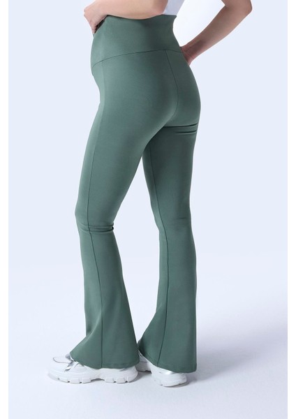 Imaj 436 Yeşil Renk Toparlayıcı ve Extra Esnek Etkili Yüksek Bel Ispanyol Paça Hamile Tayt modelleri