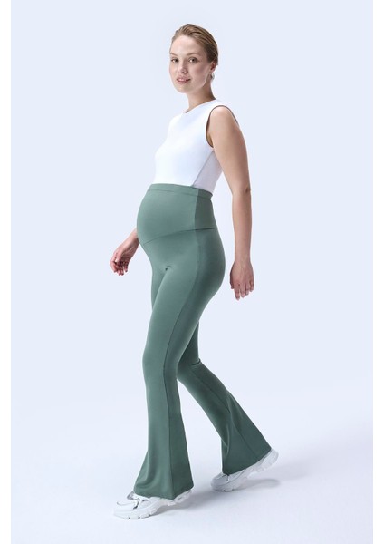 Imaj 436 Yeşil Renk Toparlayıcı ve Extra Esnek Etkili Yüksek Bel Ispanyol Paça Hamile Tayt fırsatları