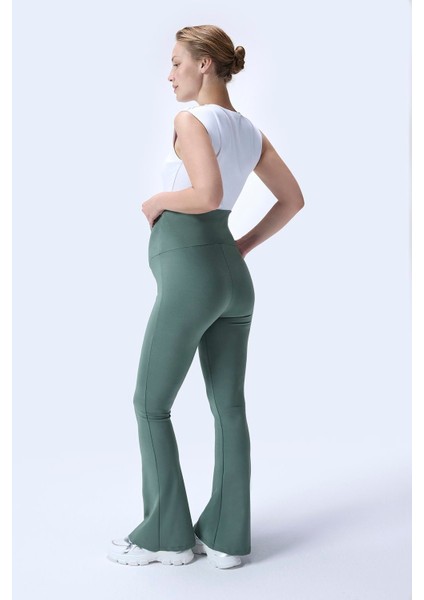 Imaj 436 Yeşil Renk Toparlayıcı ve Extra Esnek Etkili Yüksek Bel Ispanyol Paça Hamile Tayt indirimleri