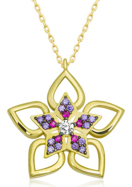 ​gümüş Gold Çiçek Kadın Kolye (BC-E81B2E)
