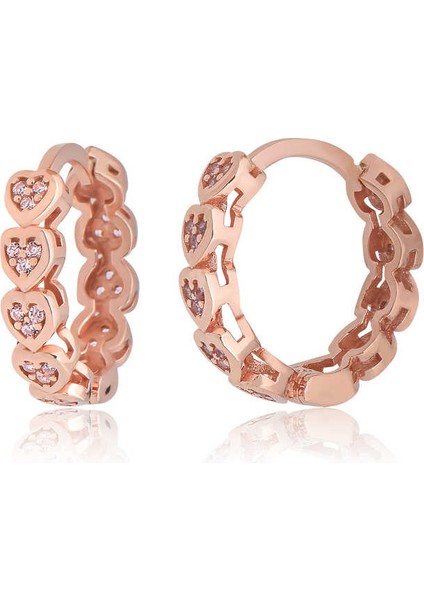 Gümüş Kalpli Pembe Zirkon Taşlı Halka Kadın Küpe (BC-92BFBF)