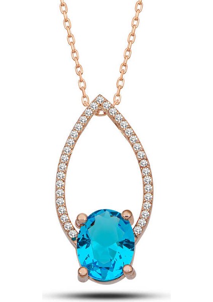 Gümüş Rose Turkuaz Oval Taşlı Kadın Kolye (BC-719169) fiyatları