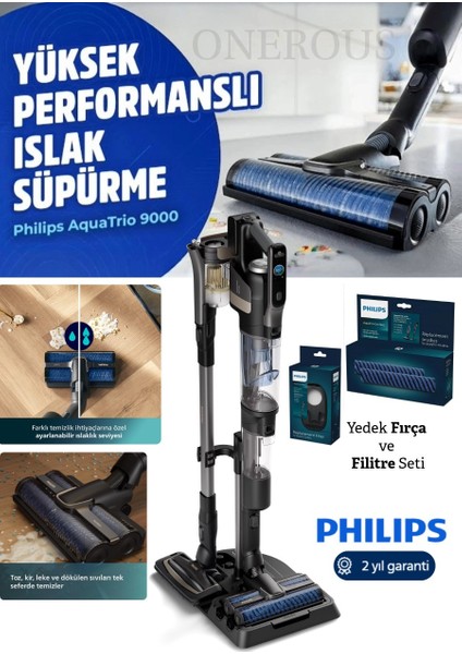 Aqua Trio Islak & Kuru ve Mop Özellikli Kendini Temizleyen Dikey Süpürge +Yedek Filitre ve Fırça Temizlik Seti