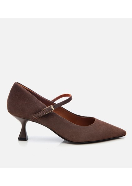 01AYH304130A480 KADIN Süet Deri Kahverengi Mary Jane Stiletto