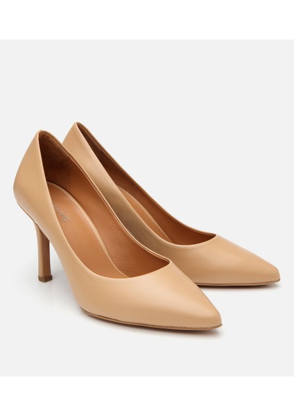 01AYH304180A330 KADIN Deri Bej Yüksek Topuklu Stiletto
