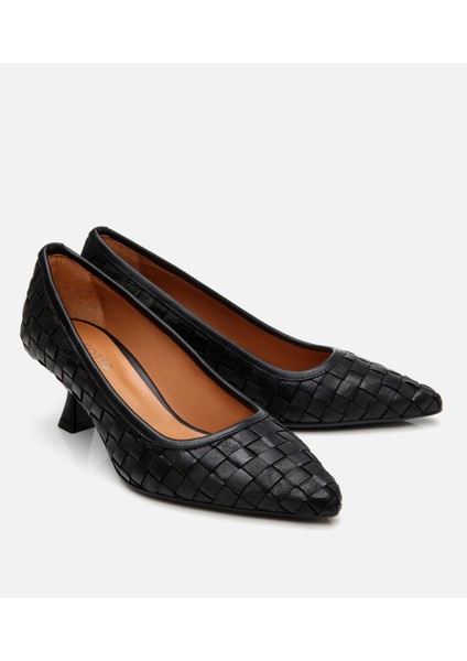 01AYH304160A100 KADIN Deri Siyah Örgü Detaylı Stiletto