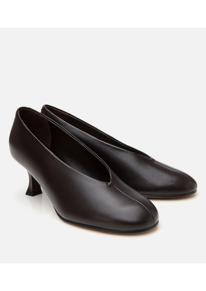 01AYH304510A480 KADIN Deri Kahverengi Ince Topuklu Ayakkabı