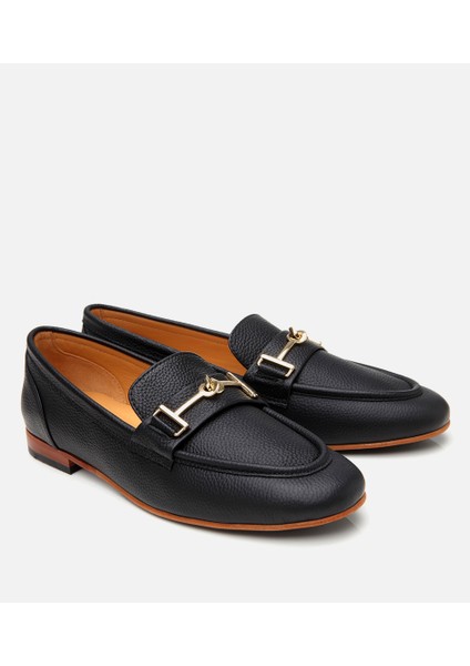 01ayh306210a100 Kadın Deri Siyah Tokalı Klasik Loafer