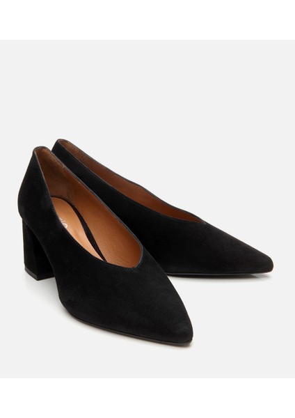 01AYH306150A100 KADIN Süet Deri Siyah Kalın Topuklu Ayakkabı