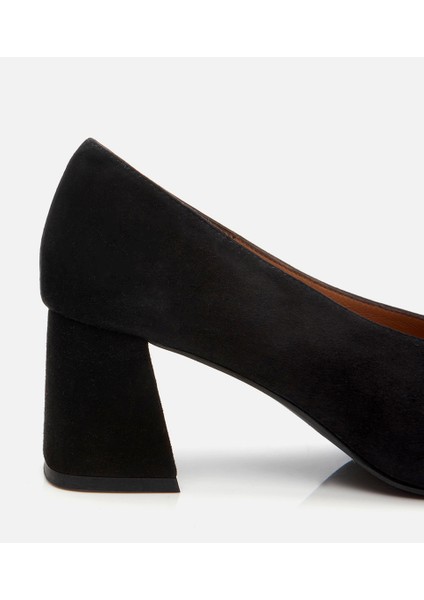 01AYH306150A100 KADIN Süet Deri Siyah Kalın Topuklu Ayakkabı