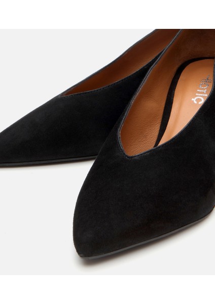 01AYH306150A100 KADIN Süet Deri Siyah Kalın Topuklu Ayakkabı