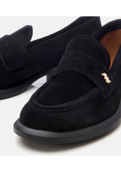 01AYH306200A100 KADIN Süet Deri Siyah Esnek Tabanlı Klasik Loafer