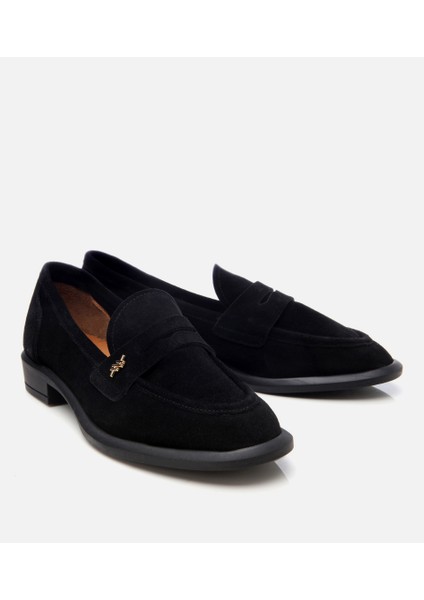 01AYH306200A100 KADIN Süet Deri Siyah Esnek Tabanlı Klasik Loafer