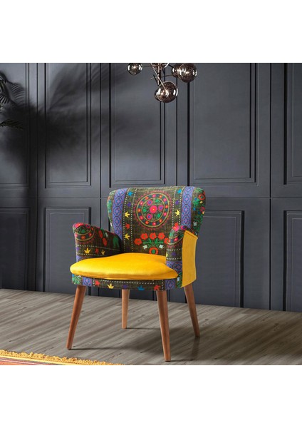 - Roma Çay Seti Koltuk Takımı - Etnik Desenli Kumaş - Ahşap Ayak - Sarı fiyatları