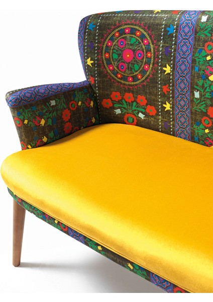 - Roma Çay Seti Koltuk Takımı - Etnik Desenli Kumaş - Ahşap Ayak - Sarı indirimleri