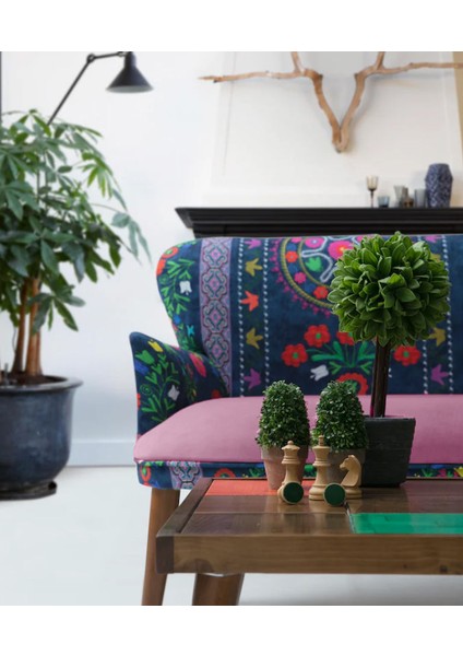 - Roma Çay Seti Koltuk Takımı - Etnik Desenli Kumaş - Ahşap Ayak - Pembe fiyatları