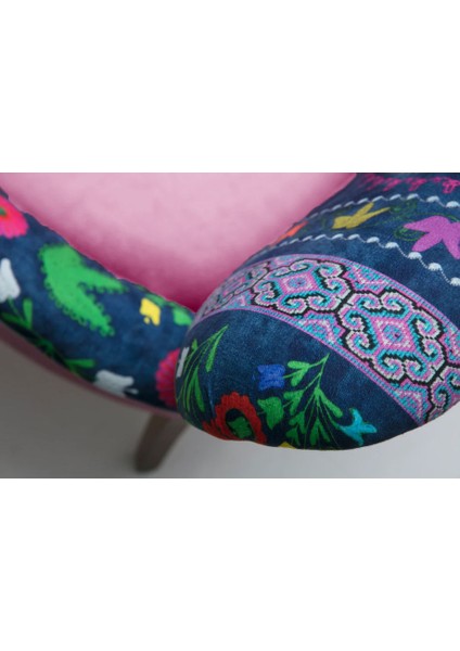 - Roma Çay Seti Koltuk Takımı - Etnik Desenli Kumaş - Ahşap Ayak - Pembe modelleri