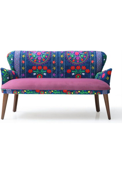 - Roma Çay Seti Koltuk Takımı - Etnik Desenli Kumaş - Ahşap Ayak - Pembe fırsatları