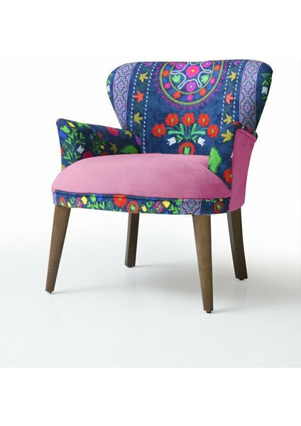 - Roma Çay Seti Koltuk Takımı - Etnik Desenli Kumaş - Ahşap Ayak - Pembe indirimleri