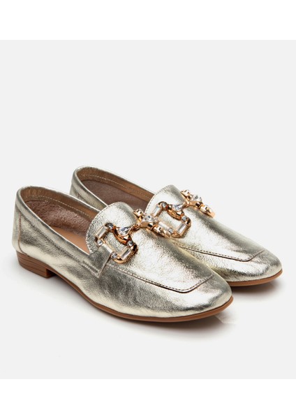 01AYH306740A540 Deri Gold Kadın Tokalı Loafer