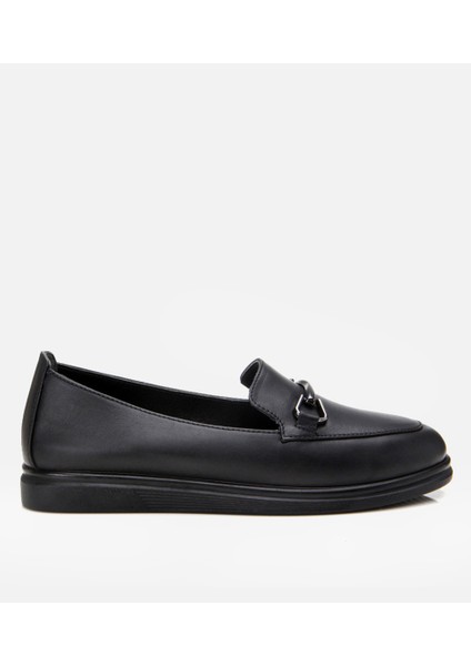 01AYH306760A100 Deri Siyah Kadın Tokalı Loafer