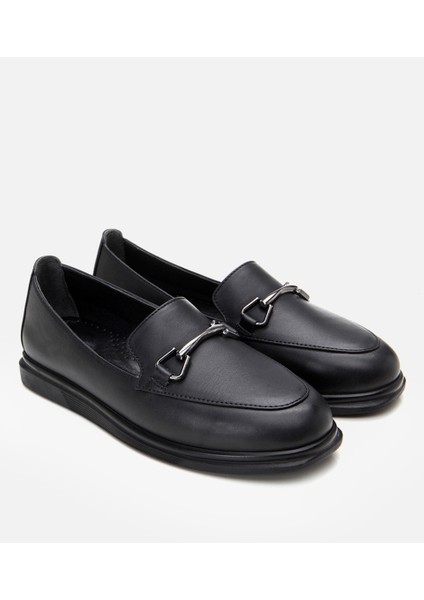 01AYH306760A100 Deri Siyah Kadın Tokalı Loafer