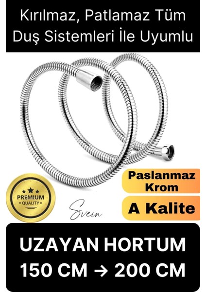 Premium Paslanmaz Krom Patlamaz Kopmaz Tüm Duş Sistemleriyle Uyumlu Uzayan Spiral Hortum Örgü 2 mt