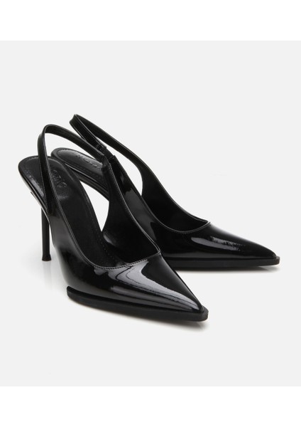 01AYH307480A100 KADIN Siyah Taşlı Arkası Açık Topuklu Ayakkabı