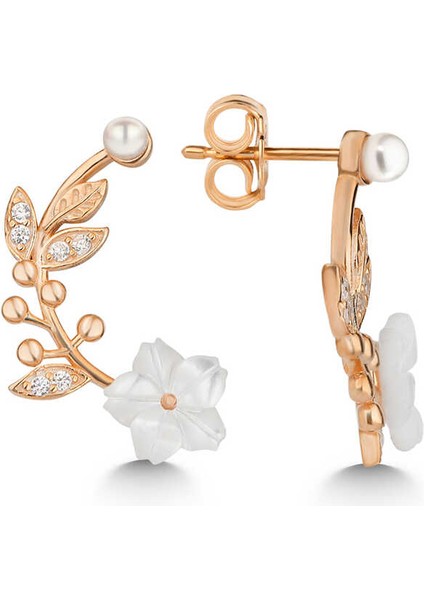 Gümüş Rose Sedef Çiçek Çivili Kadın Küpe (BC-040D63) fiyatları